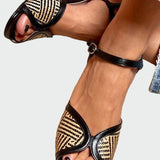 Sofie – Sandály z Pletené Tkaniny s Širokým Podpatkem