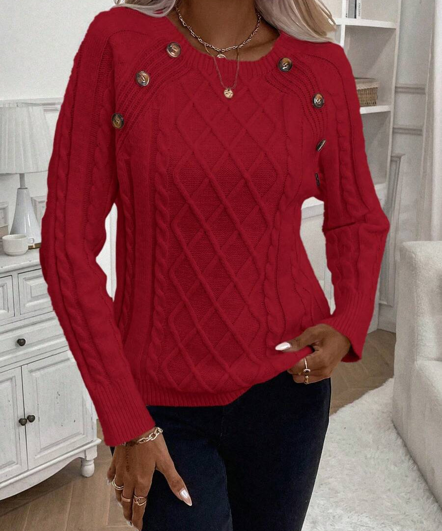 Clara – Svetr s knoflíkovými detaily a pleteným vzorem