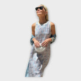 Sofia – Maxi Šaty s Liniovými Vzory a Vzdušným Střihem