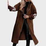 Maria – Dlouhý Kabát s Pletenými Rukávy a Kapucí