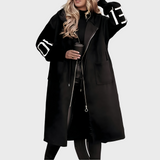 Maria – Dlouhý Kabát s Pletenými Rukávy a Kapucí