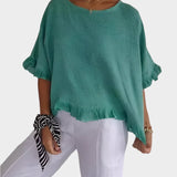 Adéla – Vzdušná Lněná Blůza s Švy a Volány