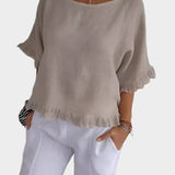 Adéla – Vzdušná Lněná Blůza s Švy a Volány