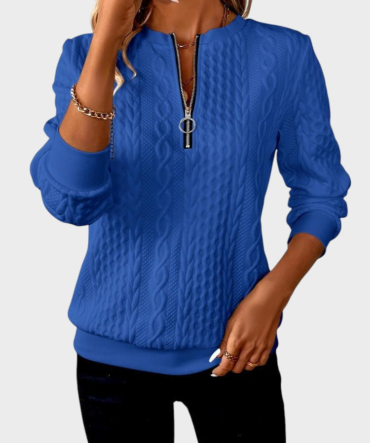 Amalie - Dámský svetr s kabelovým pletením na zip