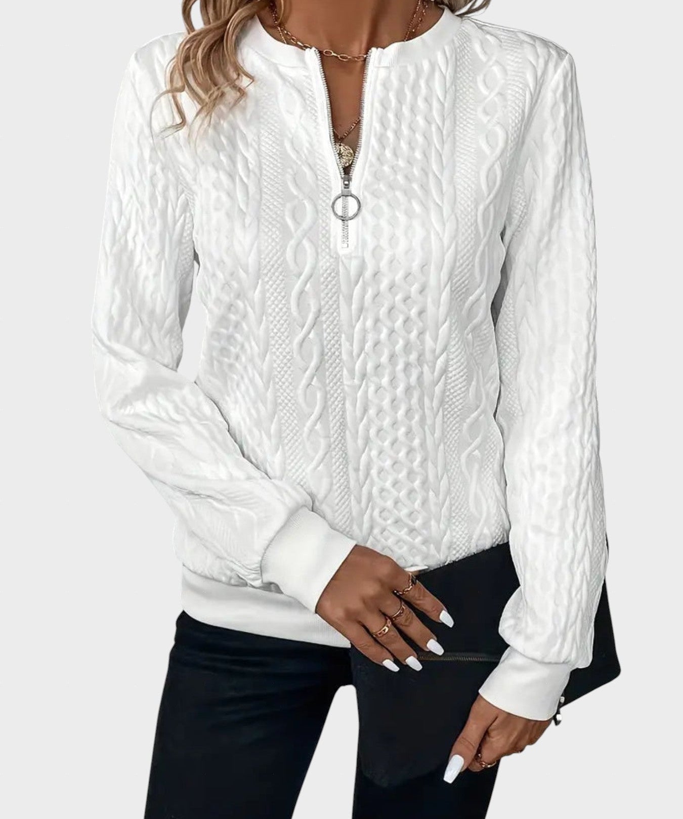 Amalie - Dámský svetr s kabelovým pletením na zip