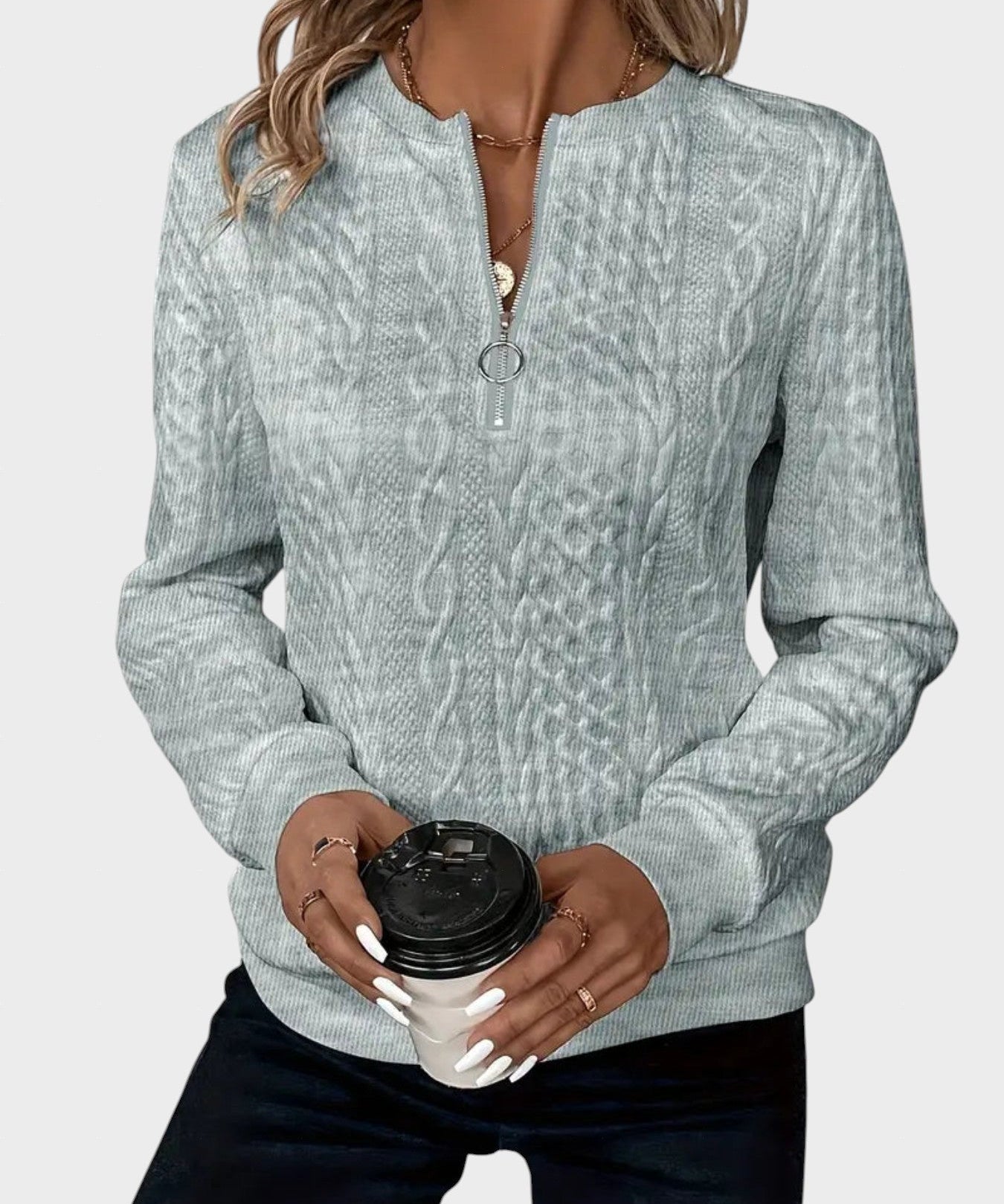 Amalie - Dámský svetr s kabelovým pletením na zip