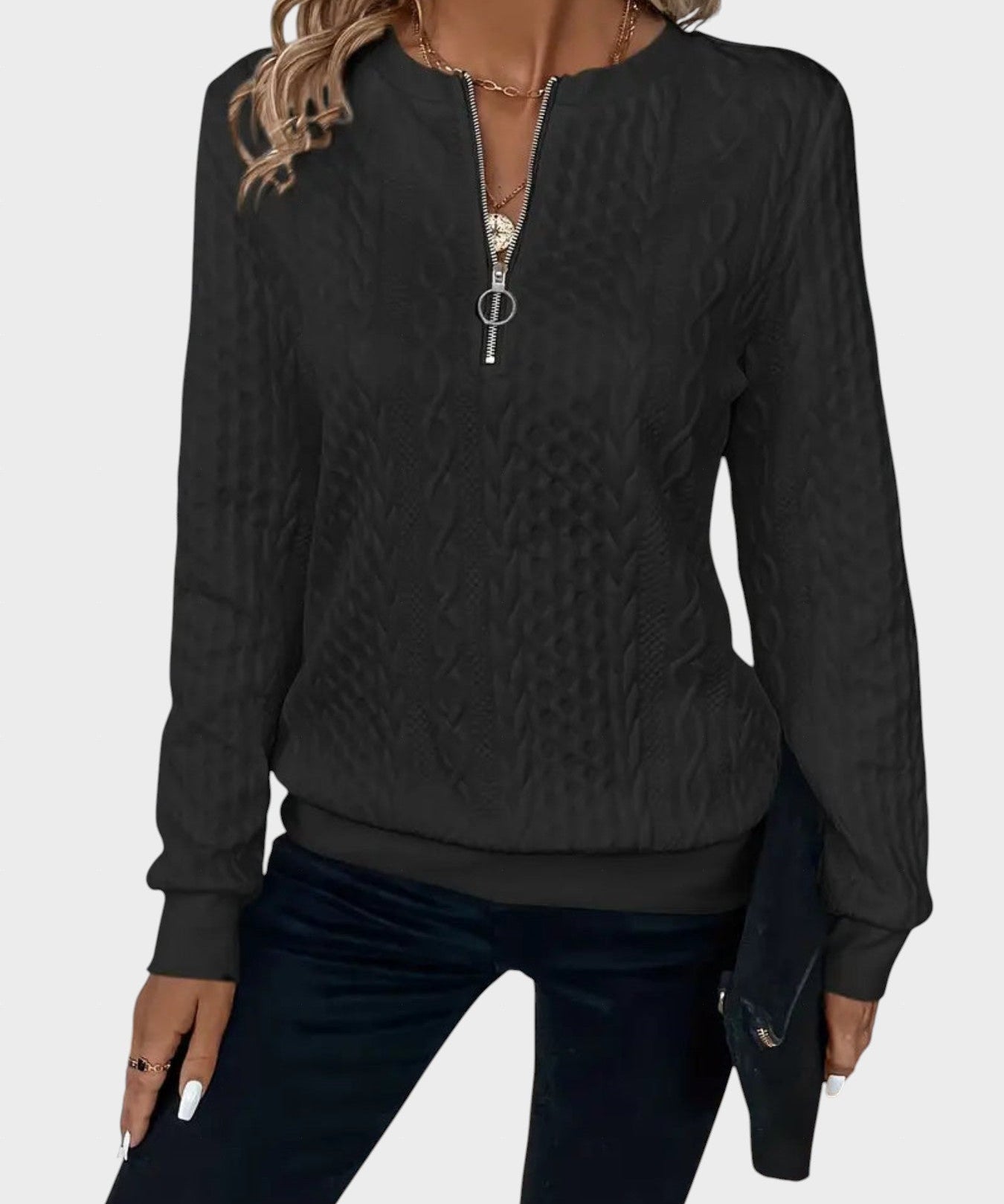 Amalie - Dámský svetr s kabelovým pletením na zip