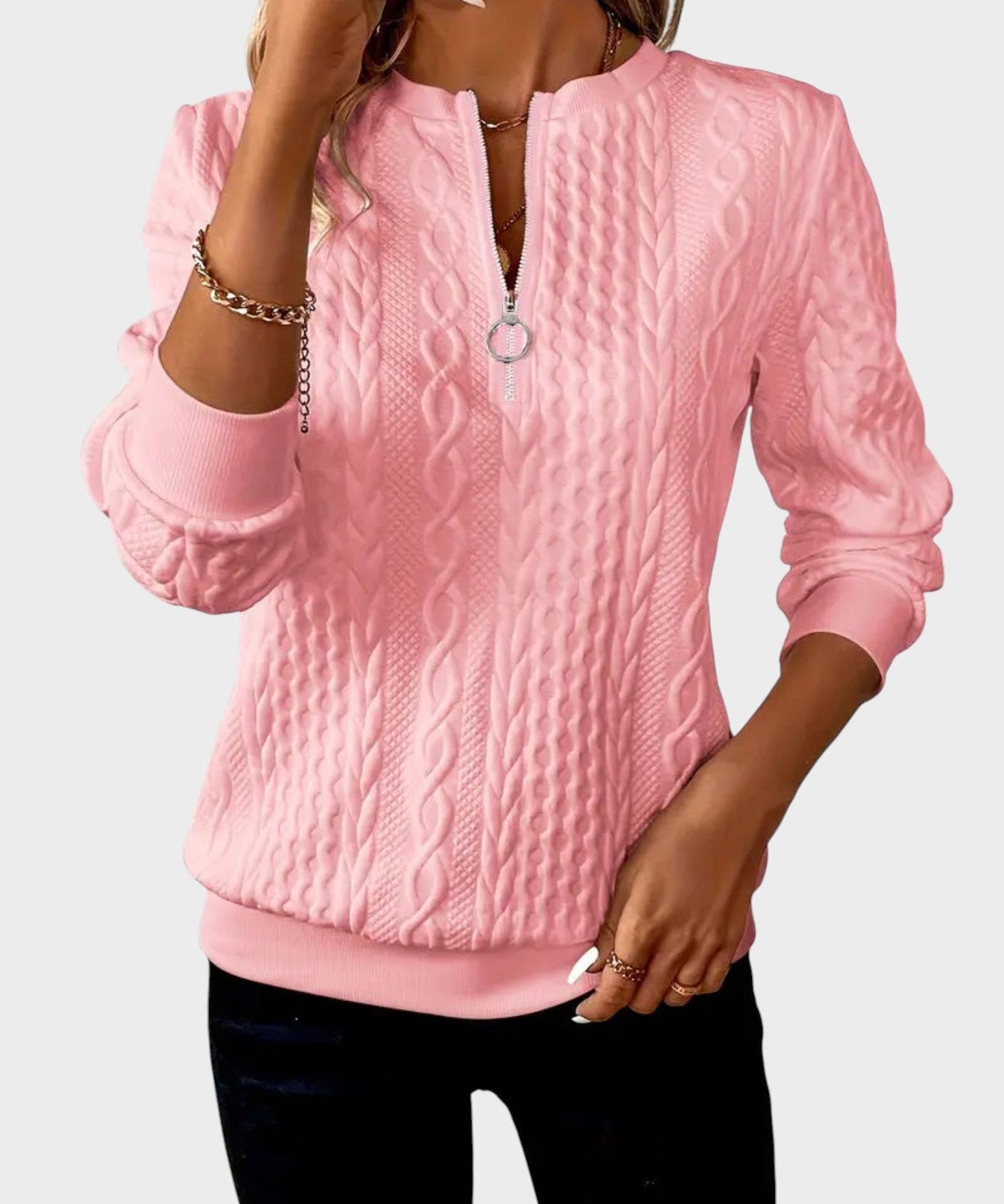 Amalie - Dámský svetr s kabelovým pletením na zip