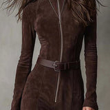 Anna – Dlouhá Hnědá Šaty s Opaskem