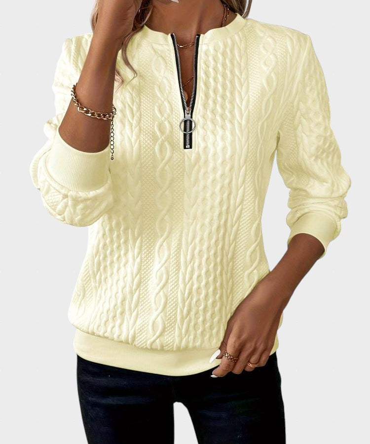 Amalie - Dámský svetr s kabelovým pletením na zip